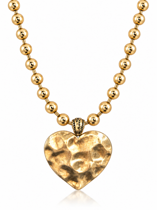 Hammered Heart Gold Tone Statement Necklace