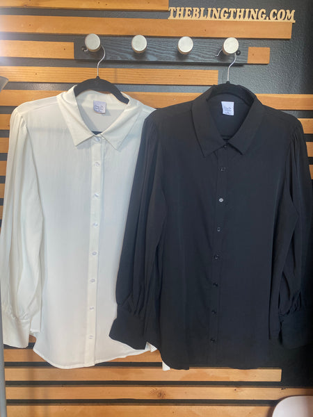 Plus Size Long Sleeve Button Down Blouse Black