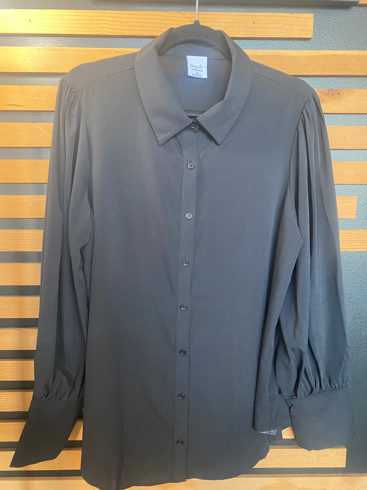 Plus Size Long Sleeve Button Down Blouse Black