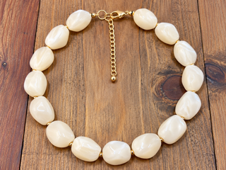 Ivory Beaded Gold Heart Necklace
