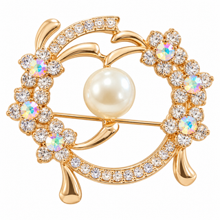 Small Pearl & Crystal Floral Brooch Pin Pendant