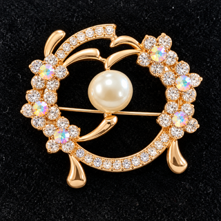 Small Pearl & Crystal Floral Brooch Pin Pendant
