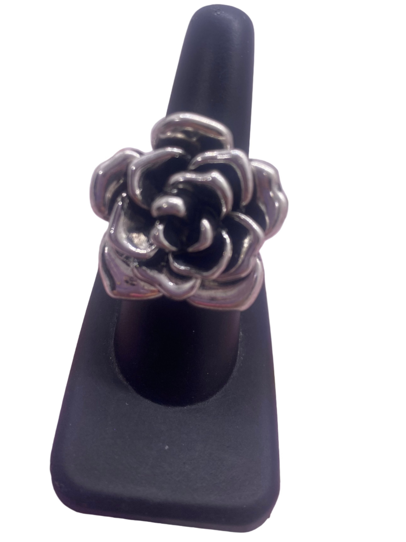 Rosette Flower Silver Tone Stretch Ring