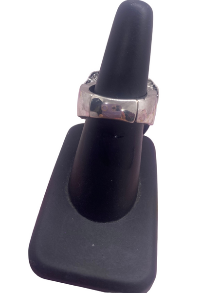 Rosette Flower Silver Tone Stretch Ring