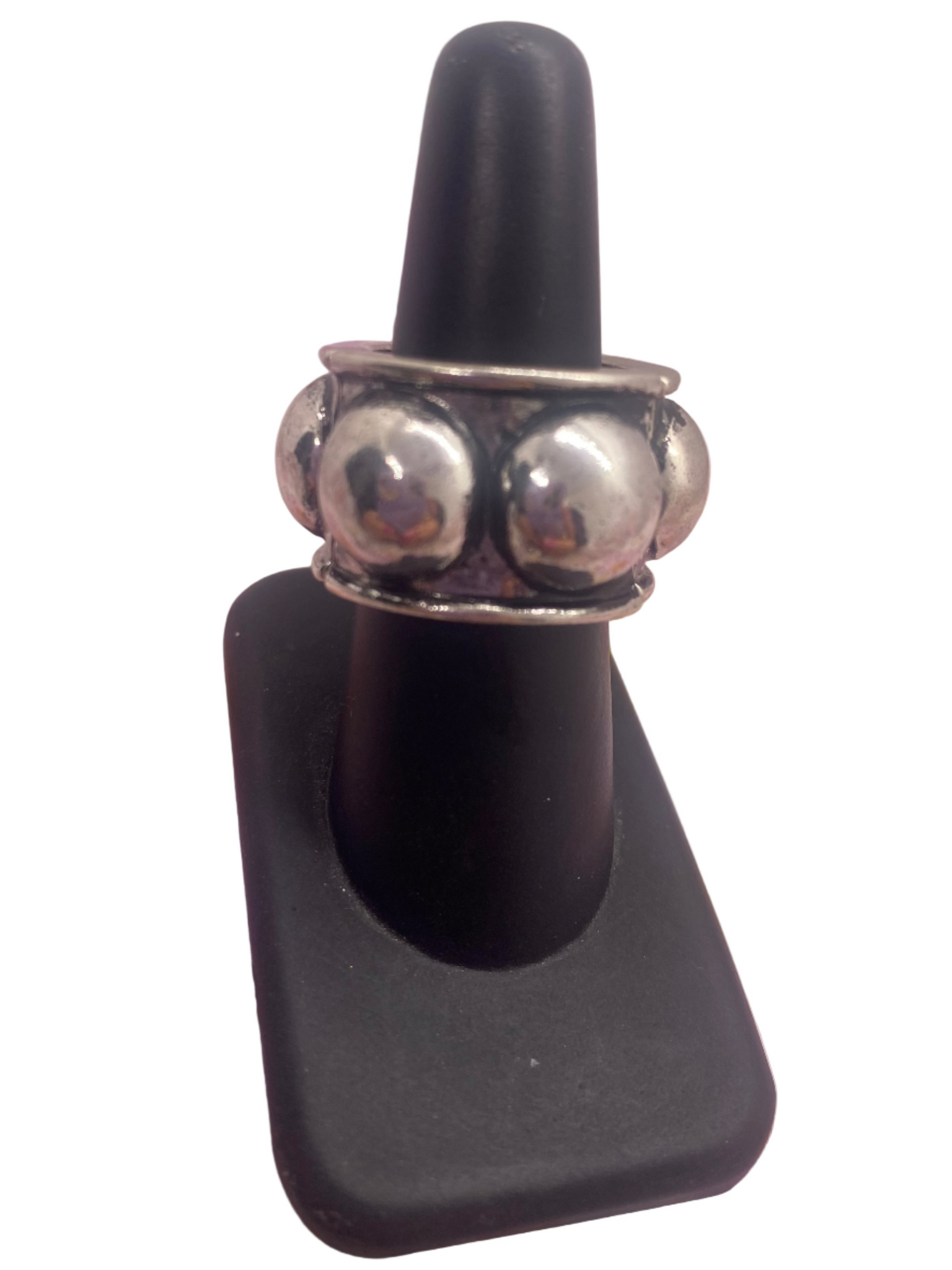 Boho Silver Beaded Stretch Ring