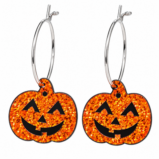 Custom Glitter Jack o Lantern Pumpkin Hoop Earrings