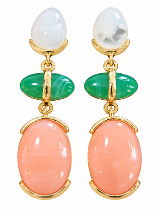 Coral & Green Statement Drop Earrings