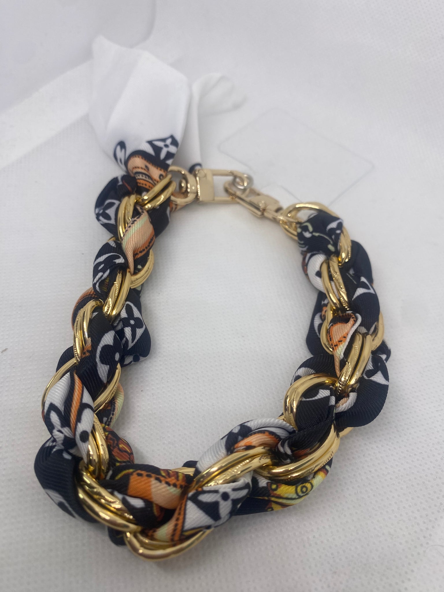 Black White Beige Scarf Bracelet Purse Bling