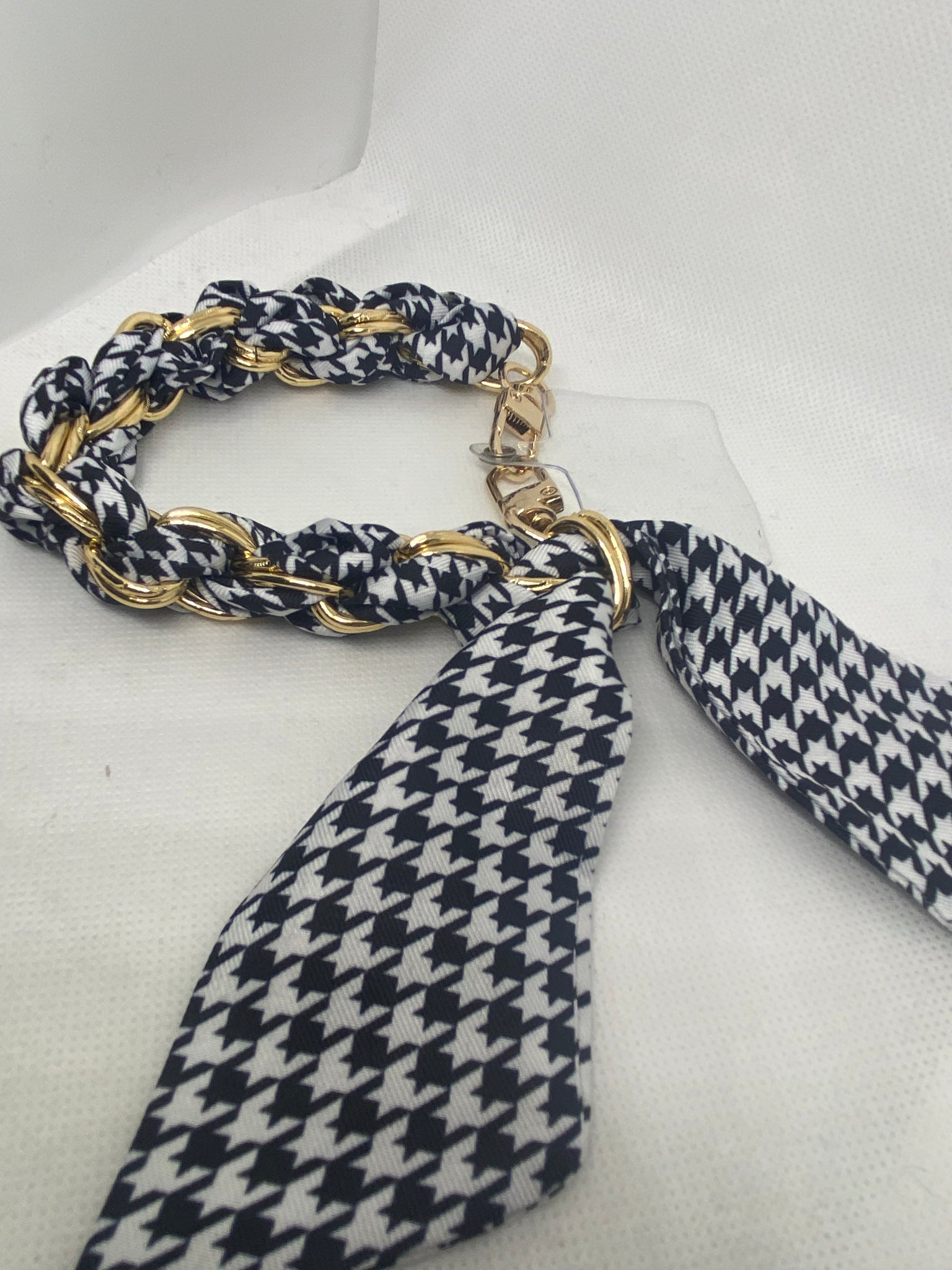 Black White Houndstooth Scarf Bracelet Purse Bling