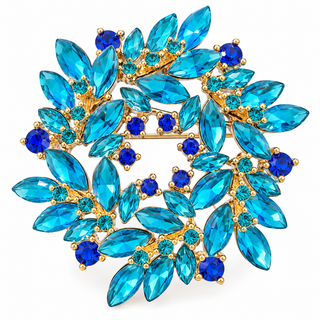Ocean Blue Crystal Wreath Brooch Pin Pendant