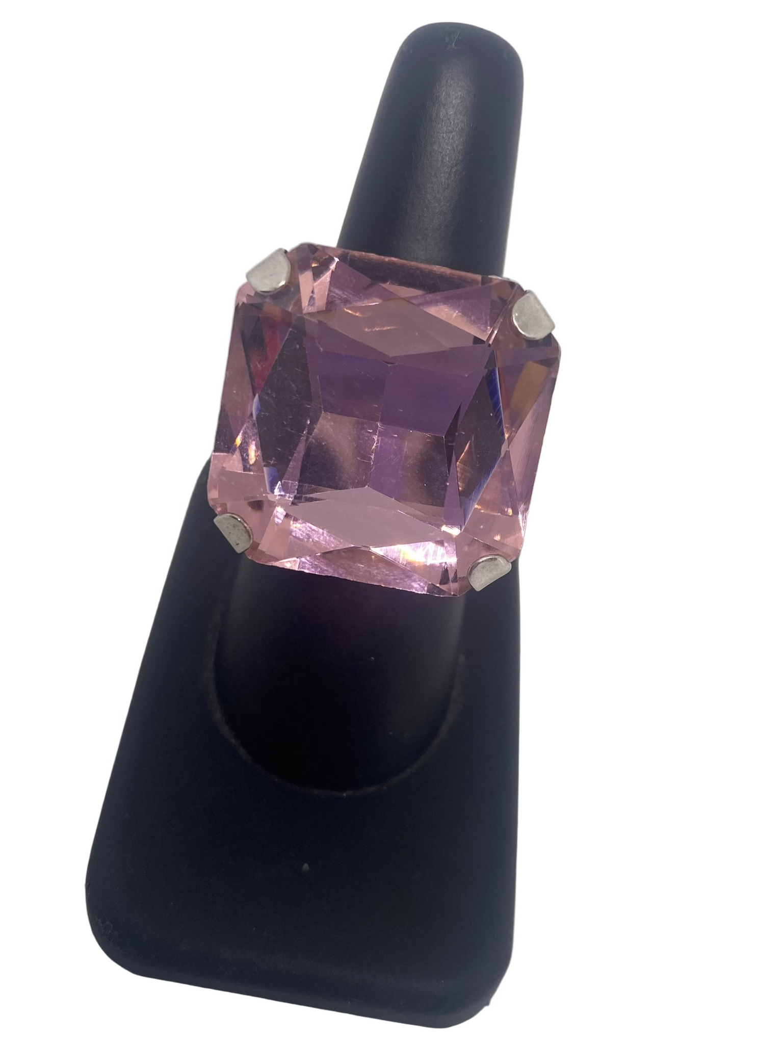 Square Pink Stone Bauble Stretch Cocktail Ring