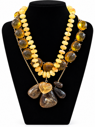 Golden Amber Layered Necklace Set of Three
