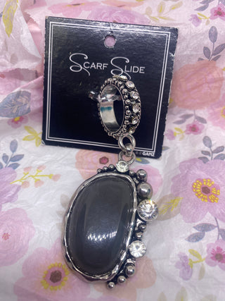 Grey Stone Rhinestone Scarf Charm  Necklace Slide