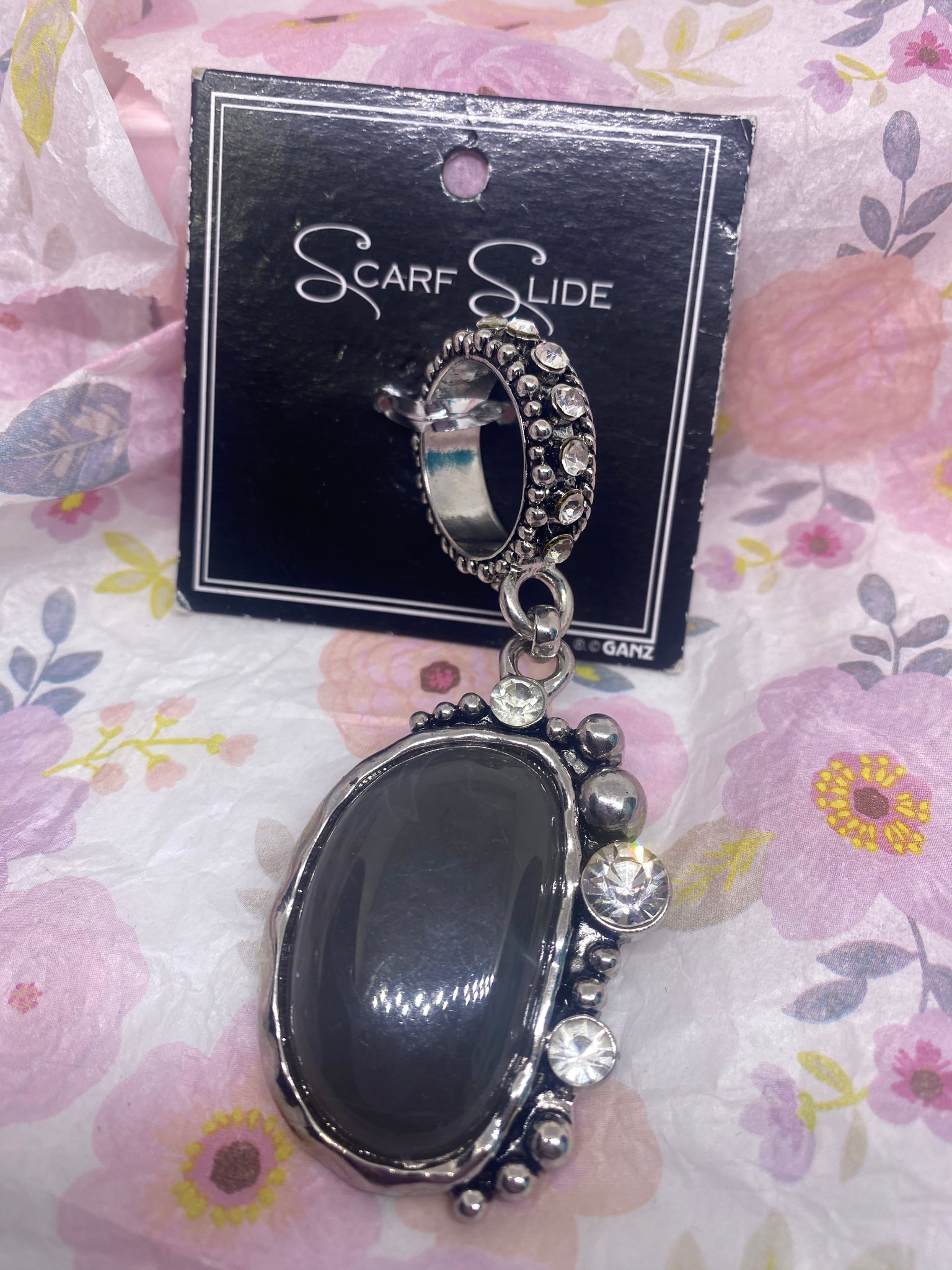 Grey Stone Rhinestone Scarf Charm  Necklace Slide