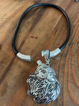Silver Santa Pendant Choker Necklace Black Thick Magnetic Cord