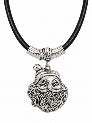 Silver Santa Pendant Choker Necklace Black Thick Magnetic Cord