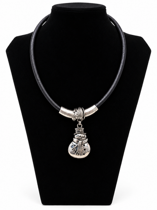 Silver Snowman Pendant Choker Necklace
