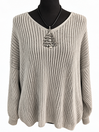 Silver Christmas Tree Pendant Necklace Black Cord 24 inches