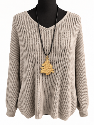 Long Gold Christmas Tree Pendant Necklace Black Cord 38 Inches