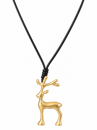 Gold Reindeer Pendant Necklace 38 inch Cord