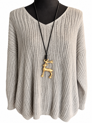 Gold Reindeer Pendant Necklace 38 inch Cord