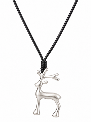 Silver Reindeer Pendant Necklace 38 inch Cord