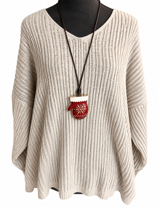 Red Glitter Mitten Christmas Necklace
