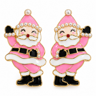 Pink Santa Christmas Statement Post Earrings