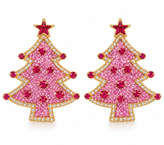 Pink Sparkle Christmas Tree Statement Earrings