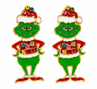 Mischievous Green  Christmas Holiday Character Earrings
