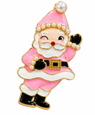 Sparkling Pink Santa Claus Christmas Brooch Pin Pendant