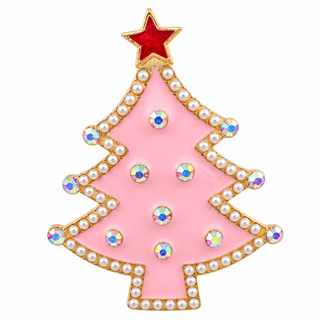 Pretty in Pink Christmas Tree Brooch Pin Pendant