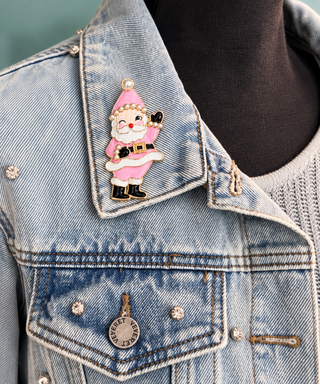 Sparkling Pink Santa Claus Christmas Brooch Pin Pendant
