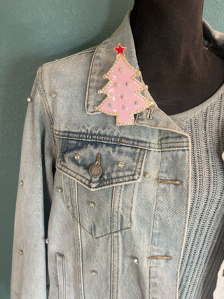 Pretty in Pink Christmas Tree Brooch Pin Pendant