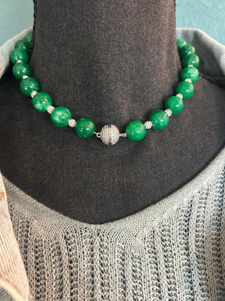 Emerald Green Beaded Statement Choker Necklace with Magnetic Closure