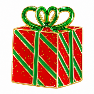 Christmas Present Brooch Red & Green Holiday Gift Pin
