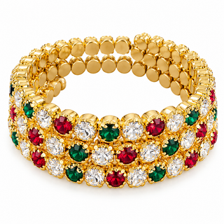 Christmas Sparkle Red Green & Clear Rhinestone Wrap Bracelet