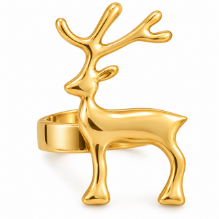 Gold Reindeer Statement Ring Christmas Holiday Jewelry