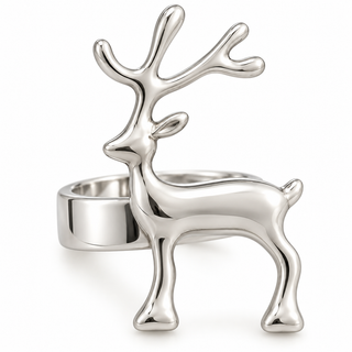 Silver Reindeer Statement Ring Christmas Holiday Jewelry