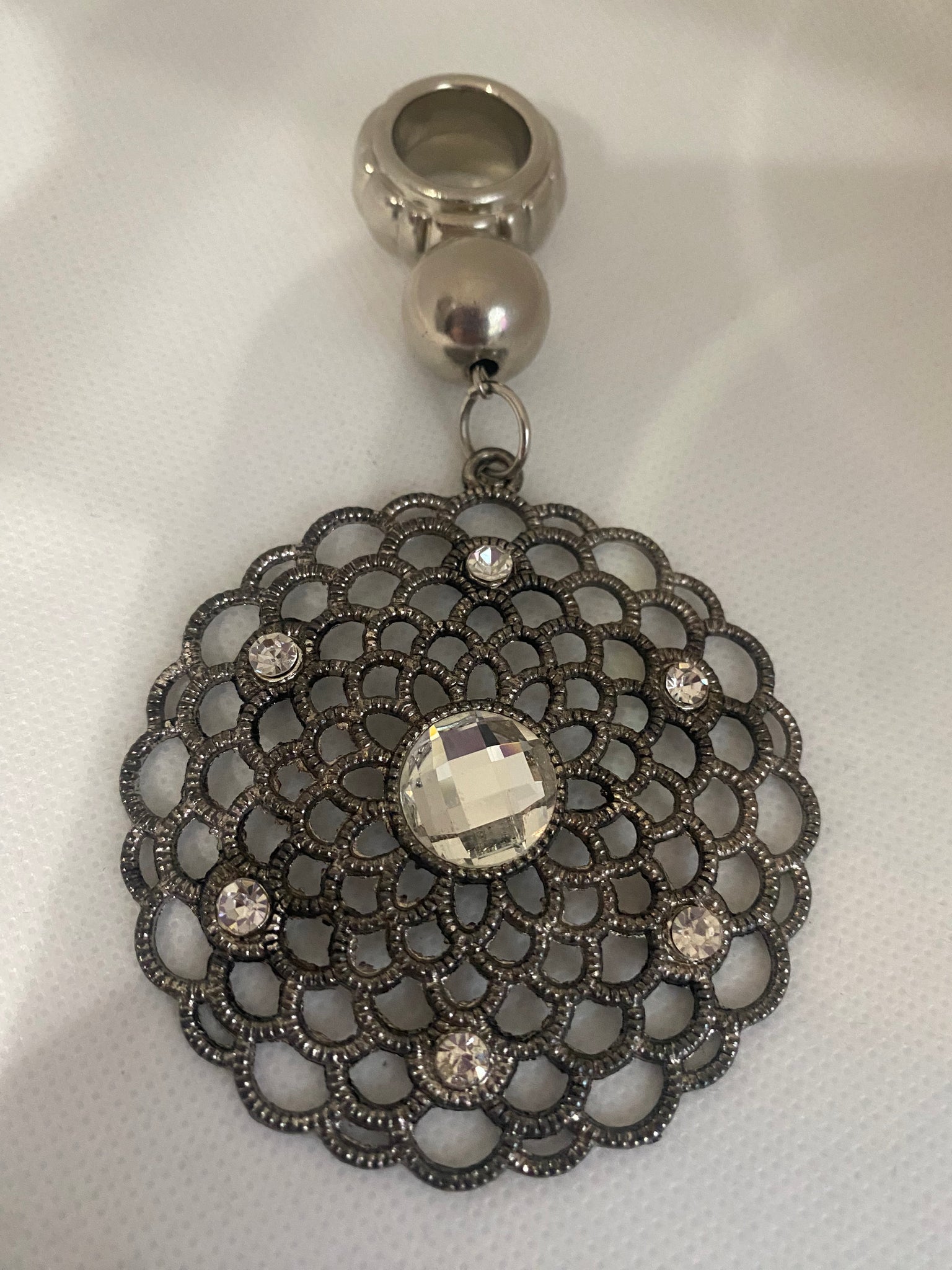 Large Round Silver Tone Scarf Charm