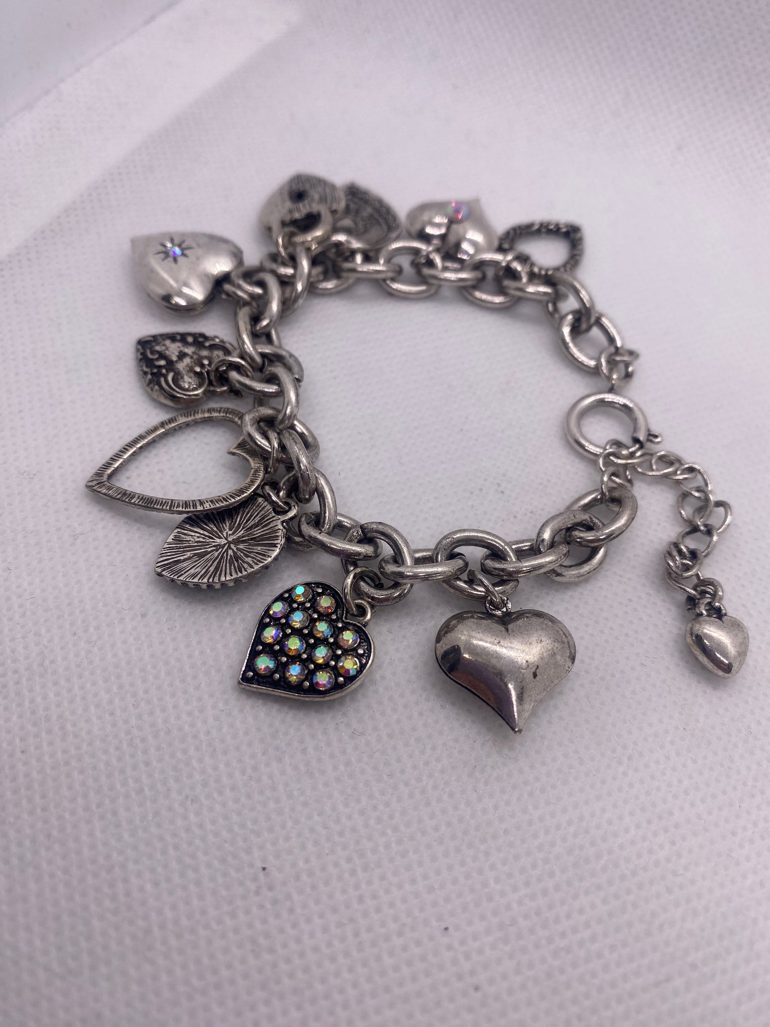 Silver Eleven Hearts Dangle Charm Bracelet