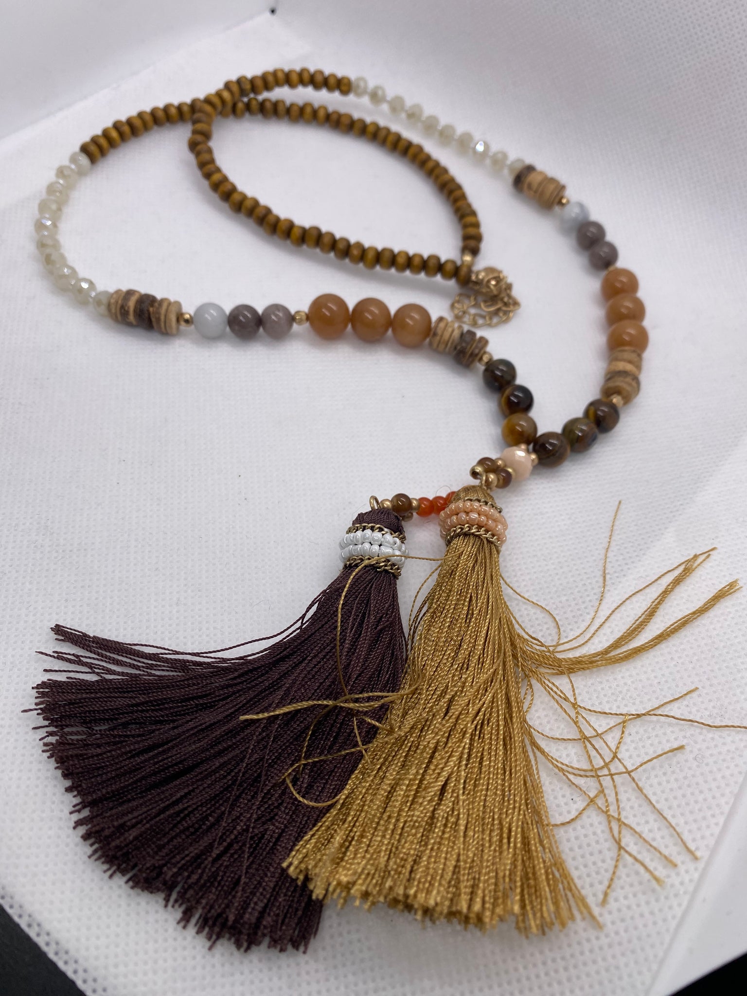 Hand Beaded Necklace with Fringe Accents