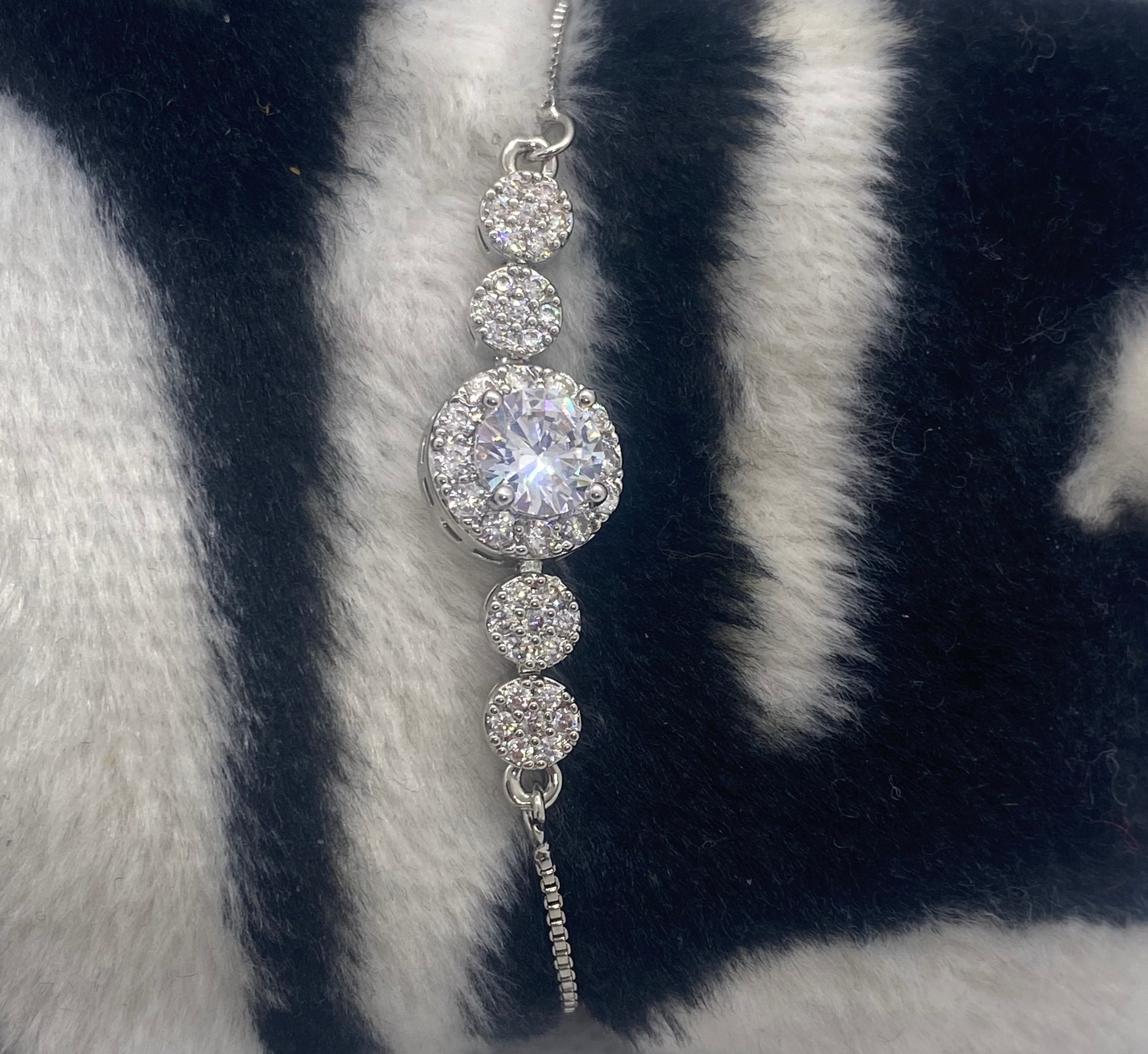 Adjustable Slide Cz Silver Tone Bracelet