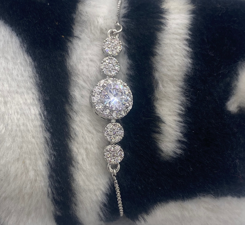 Adjustable Slide Cz Silver Tone Bracelet