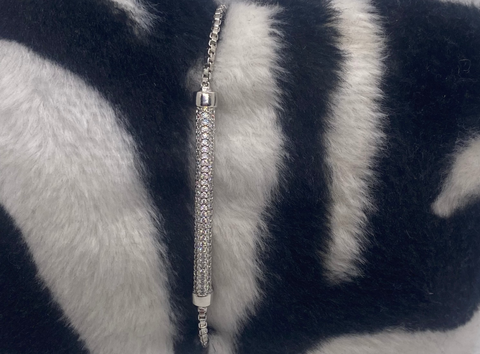 Silver Rhodium Plated CZ Diamond Adjustable Bracelet