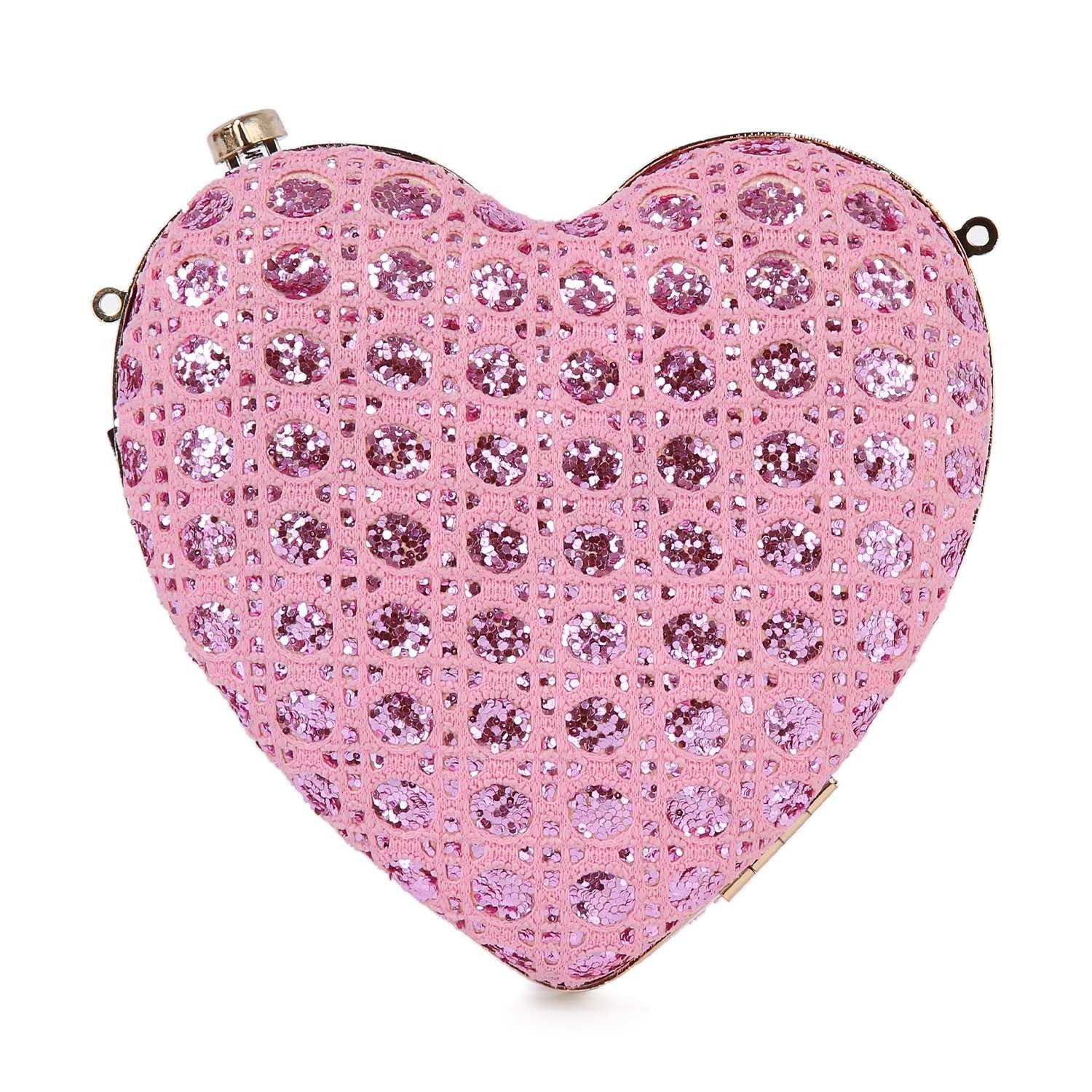 Sparkling Pink Heart Shape Evening Bag Purse