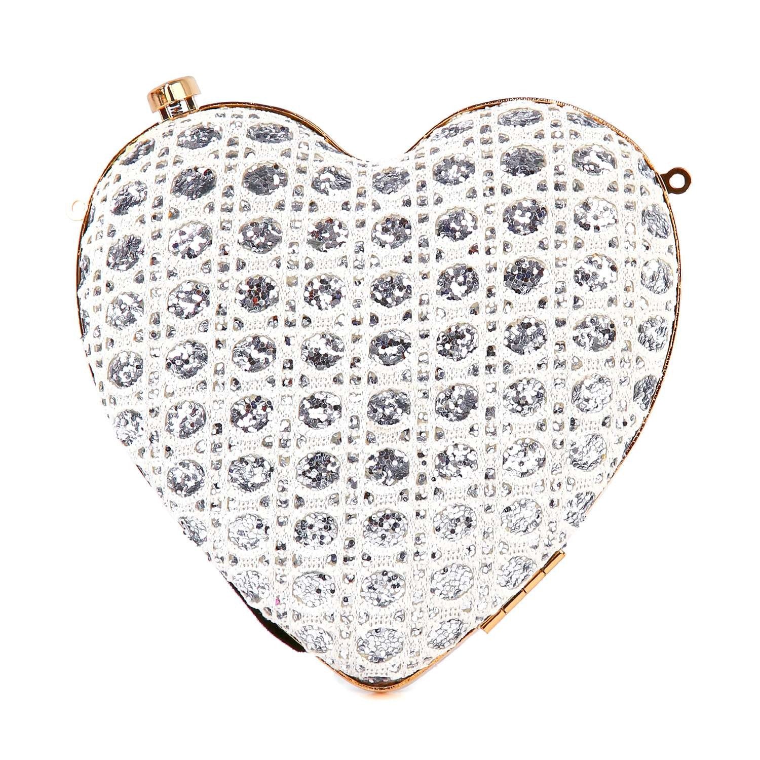 Sparkling Silver Heart Shape Evening Bag Purse