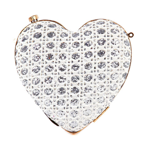 Sparkling Silver Heart Shape Evening Bag Purse