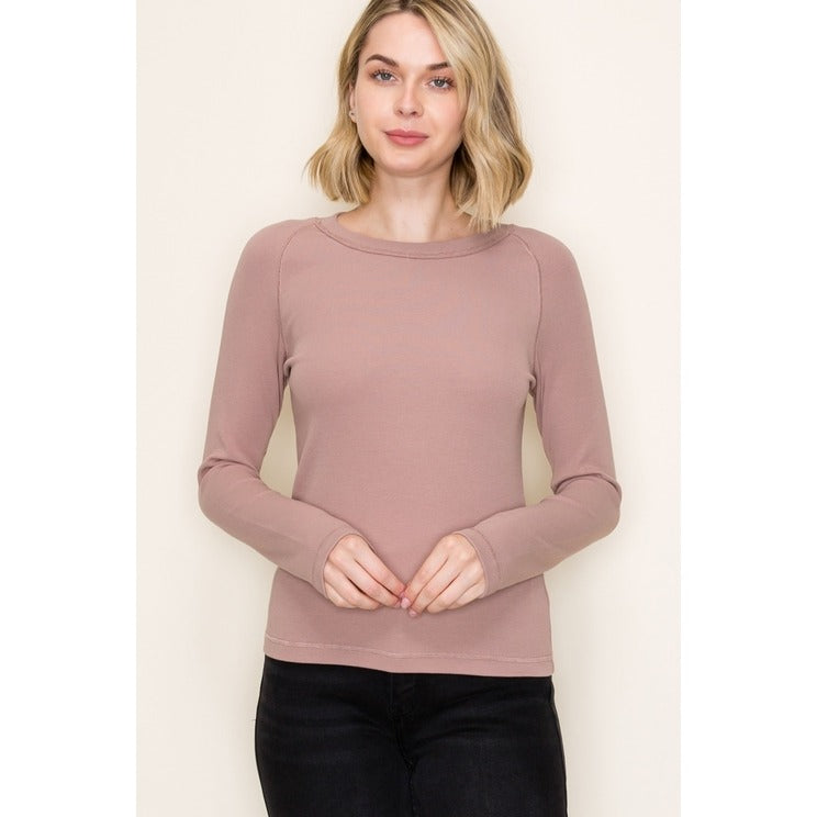 Long Sleeve Ribbed Crew Neck Top Shirt