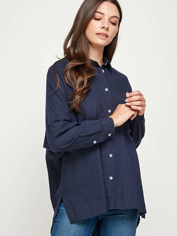 Linen Blend Long Sleeve Button Down Top